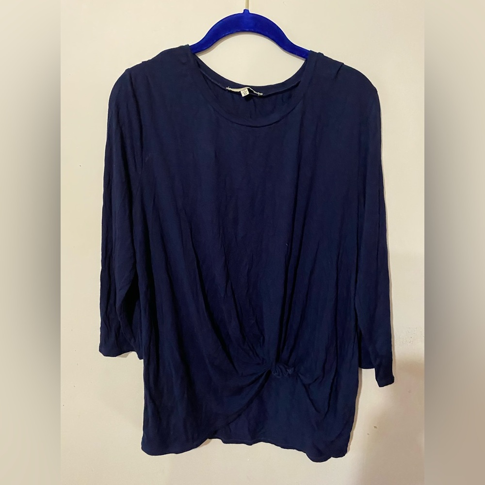 June & Hudson Navy Blue scrunched blouse